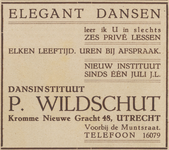 717380 Advertentie van Dansinstituut P. Wildschut, Kromme Nieuwe Gracht 48 te Utrecht.